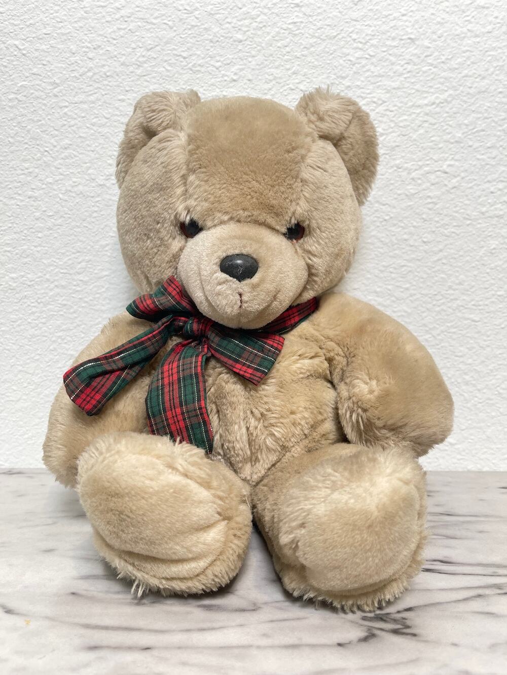 Vintage Applause Musical Wind Up Teddy Bear Plush 16” Tan Red Plaid Bow Classic